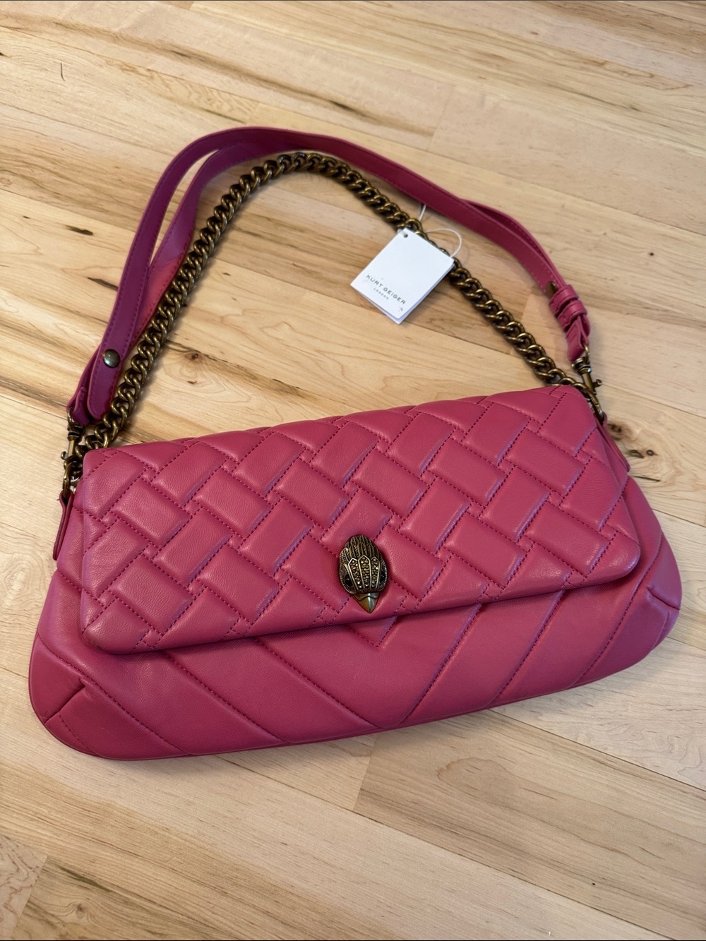 Pink quilted leather Kensington shoulder bag purse-Kurt Geiger London-New-Chain